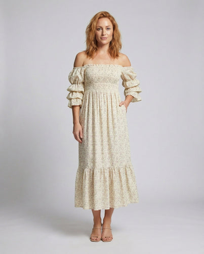 Women's off-the-shoulder maxi dress with tiered ruffle