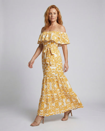 Women's off-the-shoulder maxi dress with ruffle collar