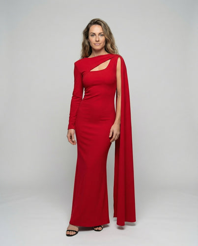 Women's sculpted gala maxi dress with shoulder cape