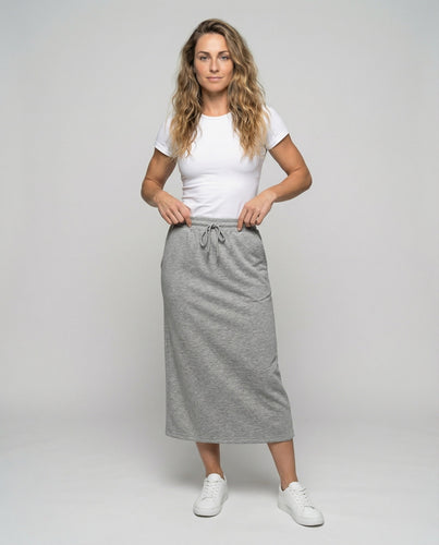 Ladies sporty sweat midi skirt with drawstring
