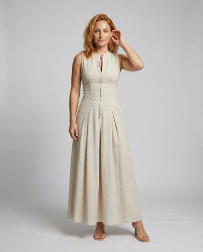 Women's fitted maxi dress with front zipper