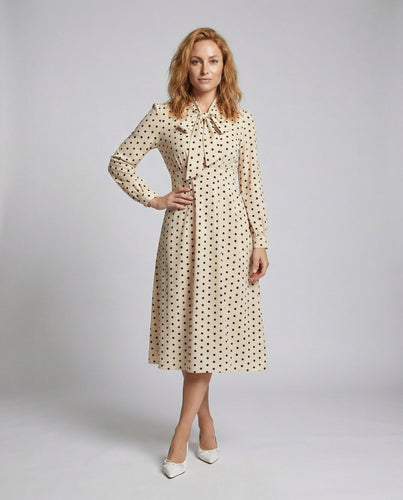 Ladies tailored midi dress with bow collar