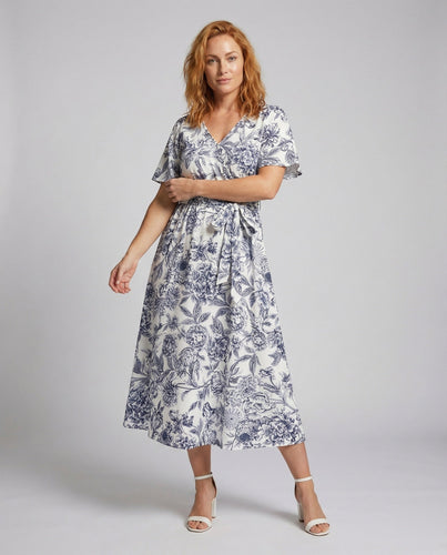 Ladies fitted wrap maxi dress with tie belt