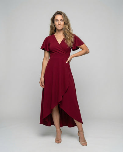 Women's V-neck midi dress with ruffle front
