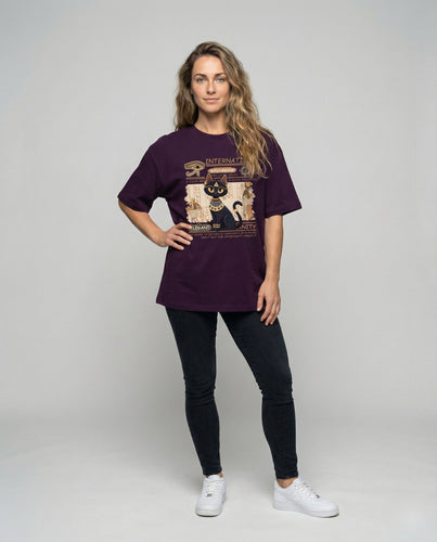 Women's cotton shirt with Egyptian cat print