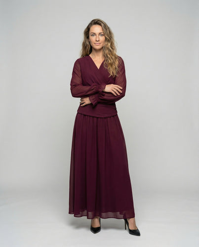 Women's Wrap Maxi Dress with Ruffle Cuffs
