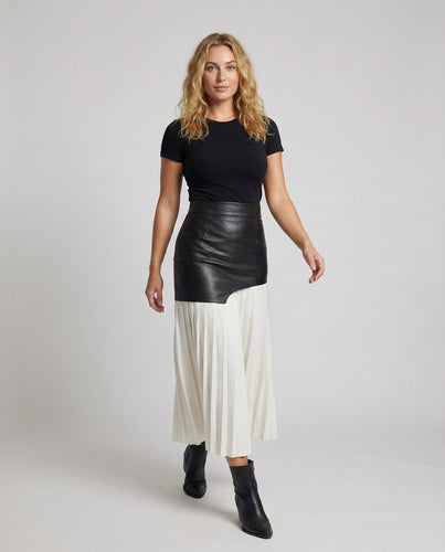Women's two-piece skirt with faux leather overlay