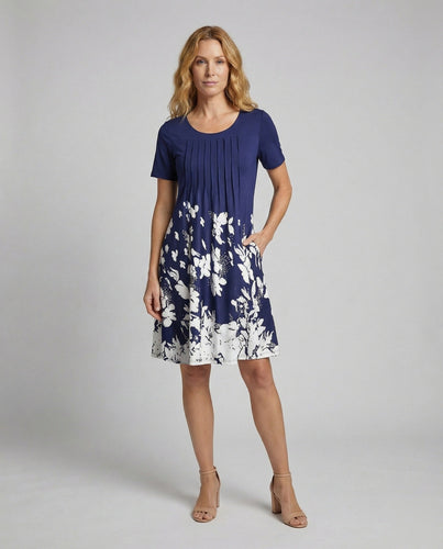 Women's A-line dress with vertical floral print