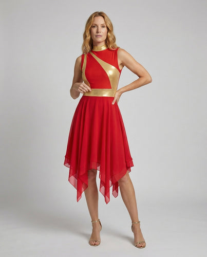 Women's sleeveless chiffon evening dress with asymmetrical hem