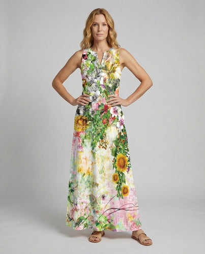 Women sleeveless maxi dress with V-slit