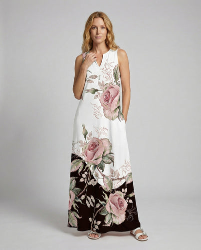 Women's sleeveless maxi dress with swallowtail hem