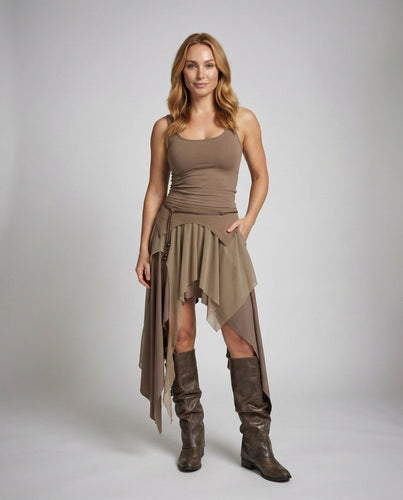 Women's asymmetrical layered skirt with waterfall hem