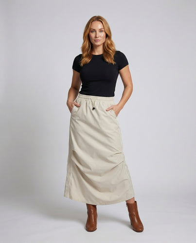 Women's asymmetrical maxi skirt with draping