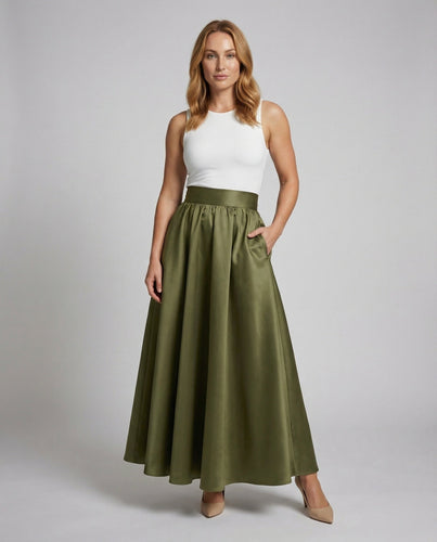 Women's floor-length bell skirt with侧 pockets