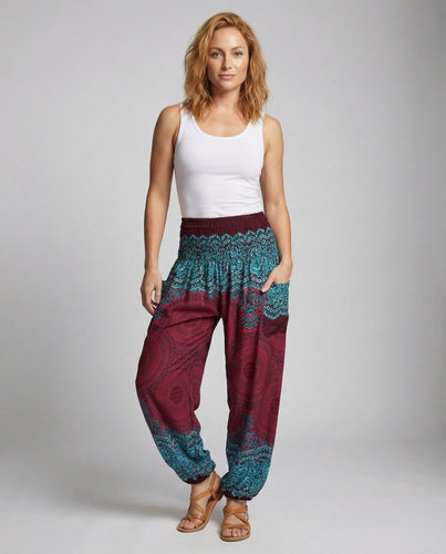 Women's Boho Harem Pants with Smocked Waistband