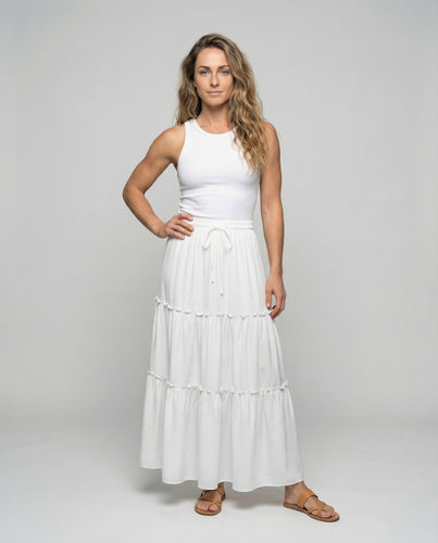 Women's three-tiered maxi skirt with ruffle panels