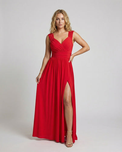 Women elegant evening maxi dress with side slit