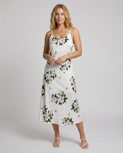 Ladies elegant midaxi slip dress with floral print