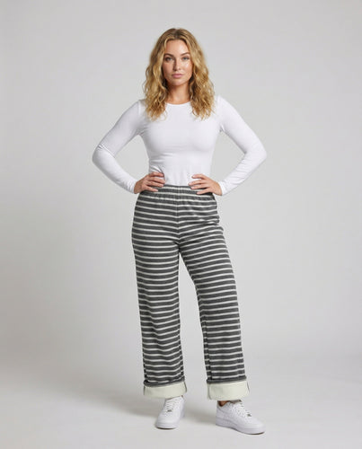 Women's striped thermo leisure pants with fleece