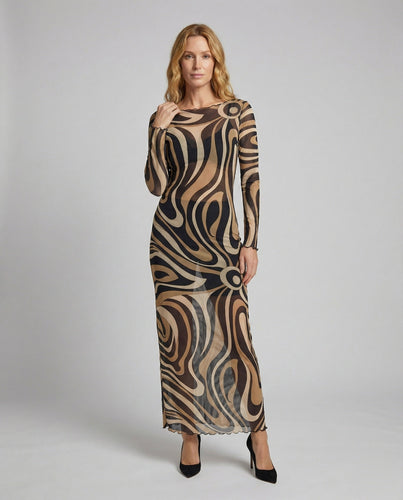 Women's figure-hugging Maxi Mesh dress with all-over print