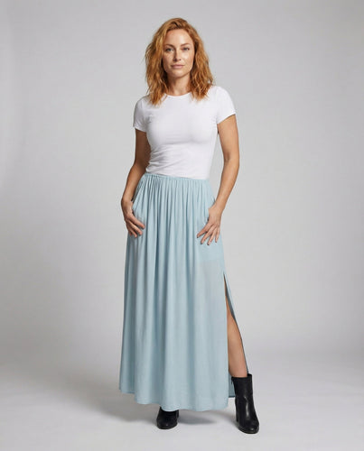 Women's flowing maxi skirt with leg slit