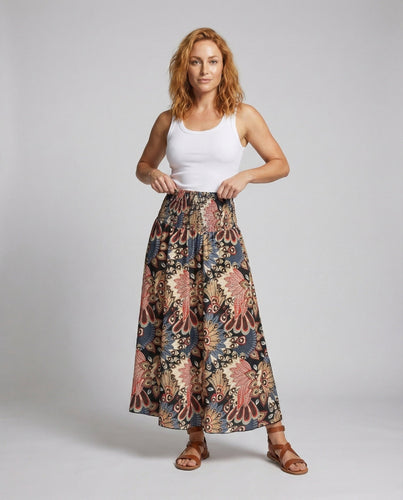 Ladies flowing maxi skirt with smocked waistband