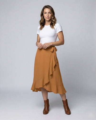 Women's flowing wrap skirt with ruffle hem