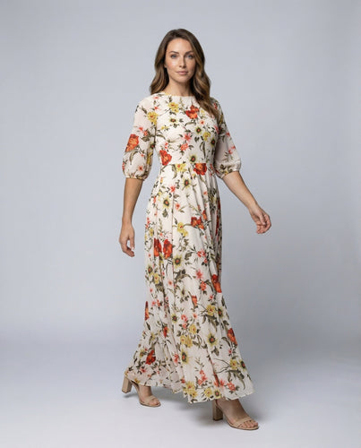 Women's floral maxi dress with tie belt