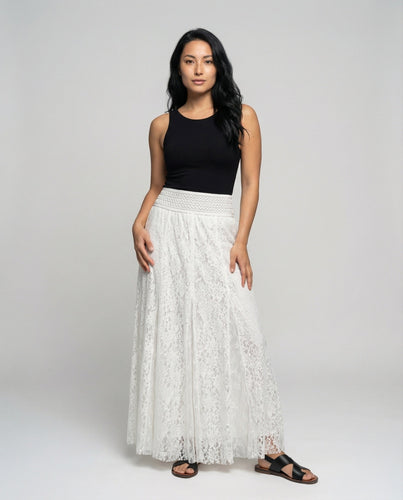 Ladies crocheted maxi skirt with lace layer