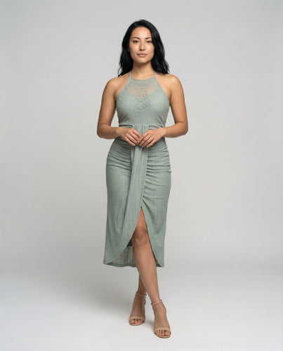 Women's crocheted halter midi dress with slit