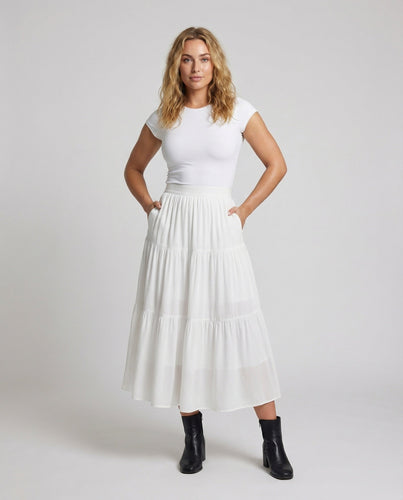 Women's layered maxi skirt with swinging tiered look
