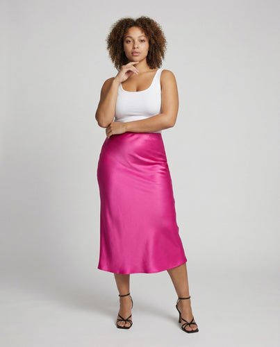 Women's high-waisted satin maxi skirt in diagonal cut