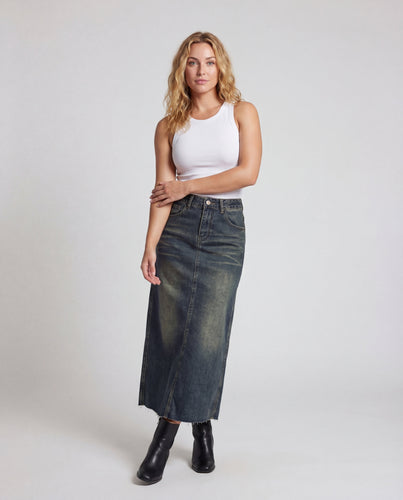 Women high-waisted jeans maxi skirt with wash