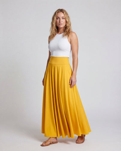 Women's Round-Cut Maxi Skirt with Wide Waist Panel