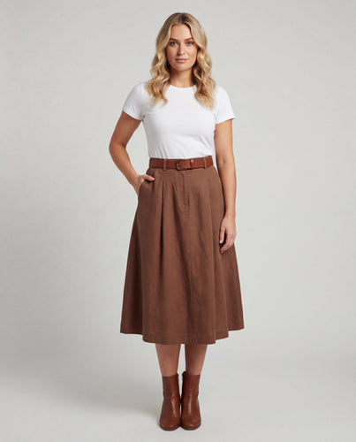 Women's voluminous midi skirt made of corduroy blend