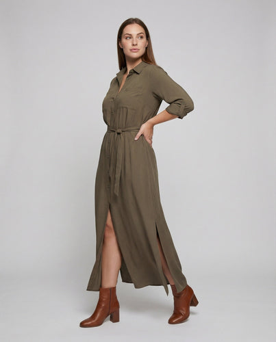 Women Shirt Jacket Dress with Woven Leather Belt