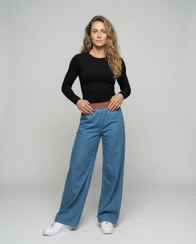 Women's casual relaxed pants with high elastic waistband