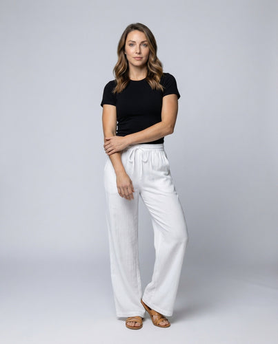 Women's lightweight cotton gauze pants with wide leg