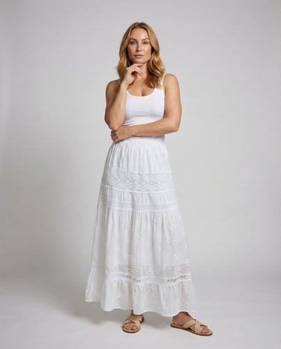 Ladies airy long skirt with lace borders