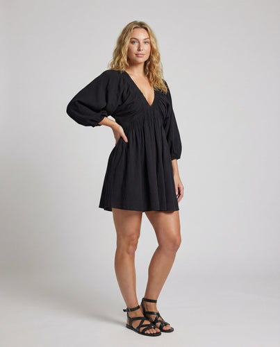 Women airy babydoll mini dress with balloon sleeves
