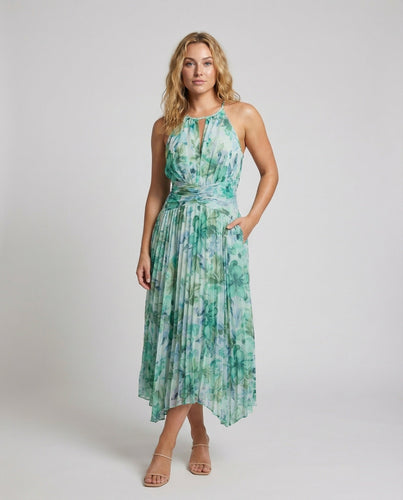 Women's airy halter maxi dress with pleats