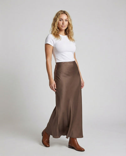 Ladies Maxi Satin Skirt with Trumpet Hem