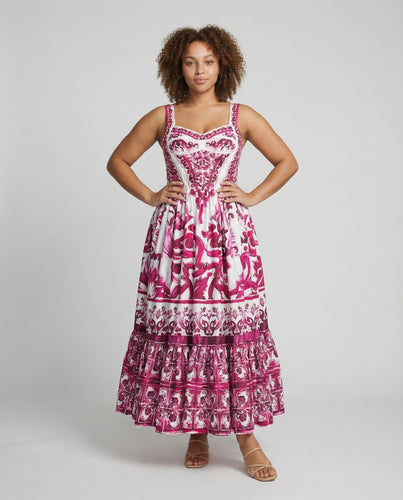 Women's Mediterranean Maxi Dress with Tiered Ruffles