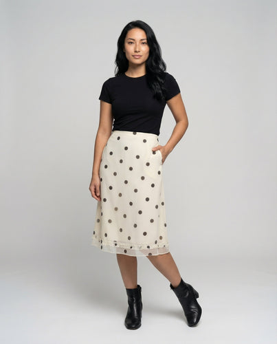 Women's midi skirt in vintage polka dot design