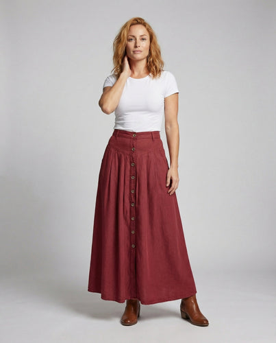 Women's Flowing Maxi Skirt with Button Placket