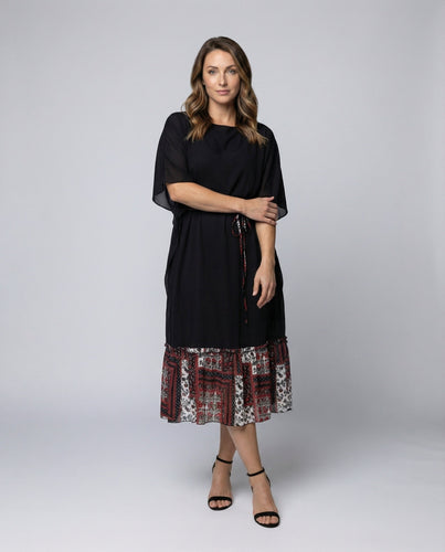 Ladies flowing midi dress with bat sleeves