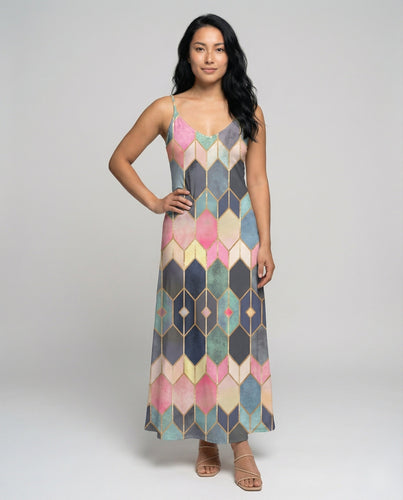 Women’s geometric maxi dress with swing cut