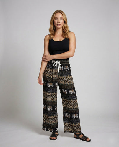 Women's harem pants with ethnic elephant print