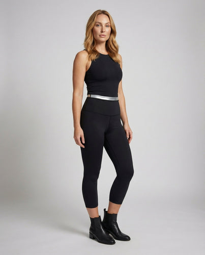 Women's high-waisted capri leggings with support waistband