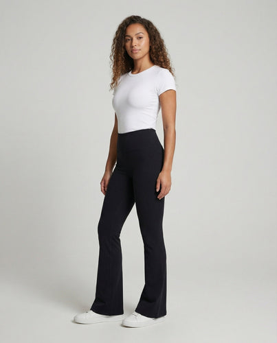 Ladies high-waisted flared pants with wide hem